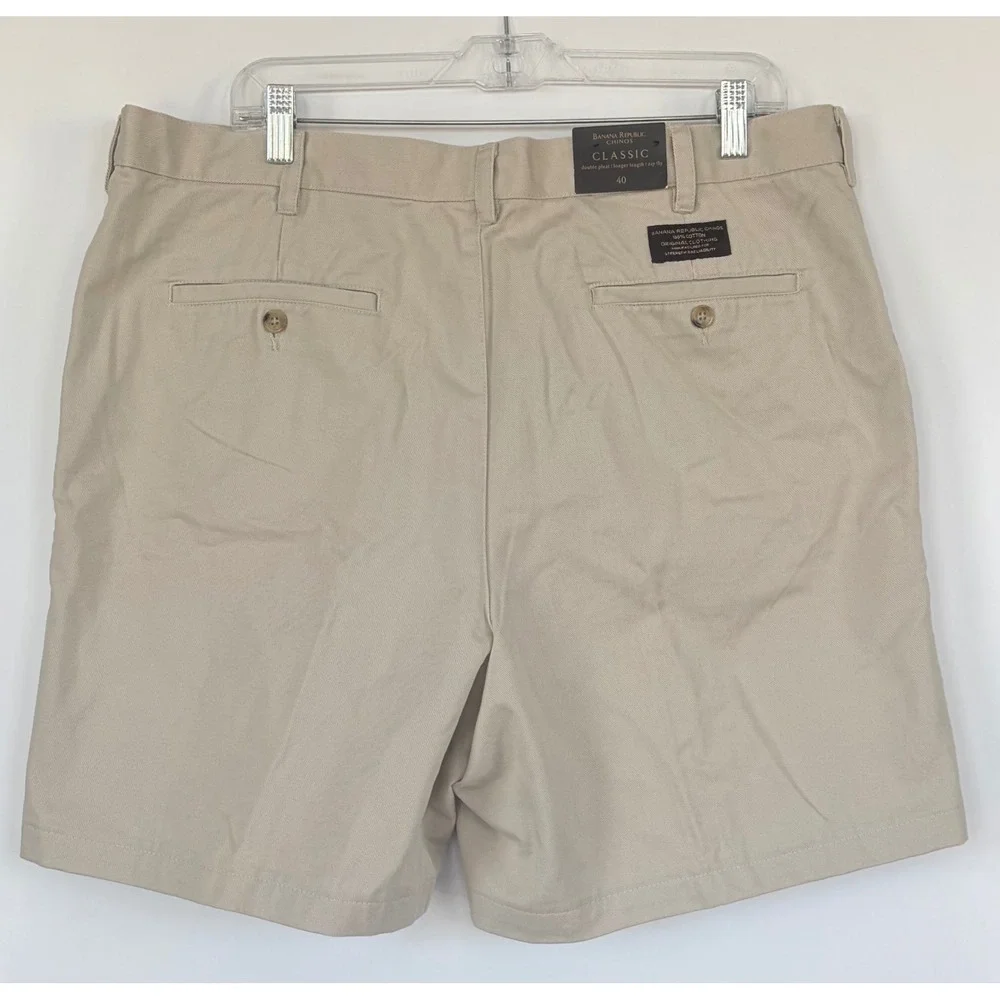 Banana Republic Classic Chino Shorts‎ Mens 40 Khaki Tan Double Pleat 100% Cotton